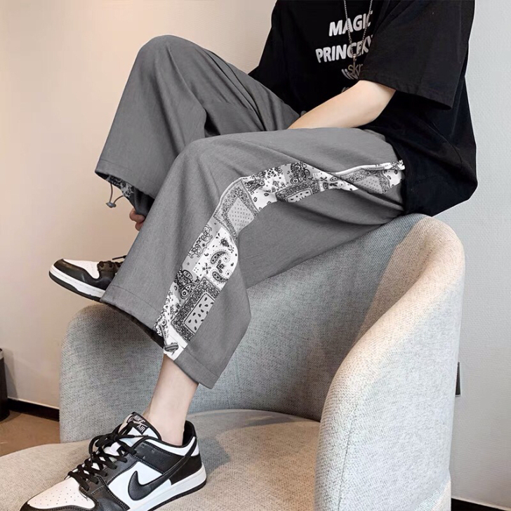 薄款九分休闲裤男夏季凉感潮牌宽松直筒复古印...