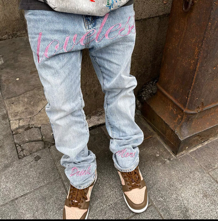 求购ptsd刺绣休闲裤男高街水洗牛仔长裤3...