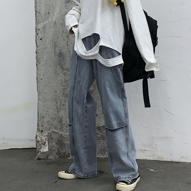 炸街裤子爆款2020双拉链原宿日系阔腿牛仔...