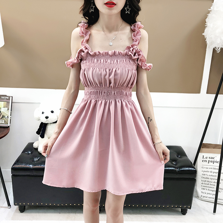 夏新款韩版小清新纯色吊带木耳边抹胸裹胸无袖...