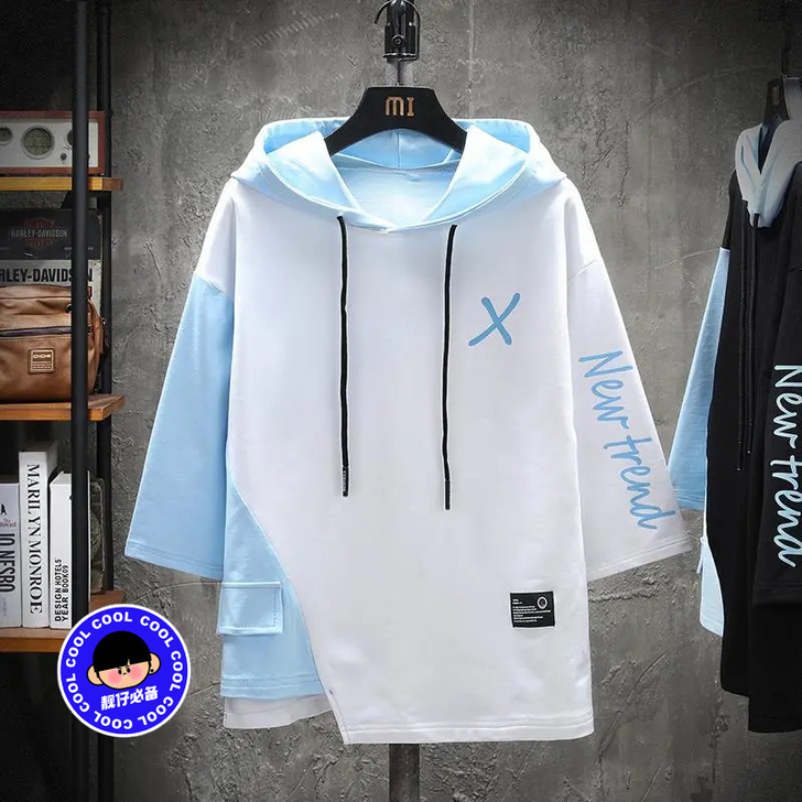 春夏季7七分袖卫衣男士