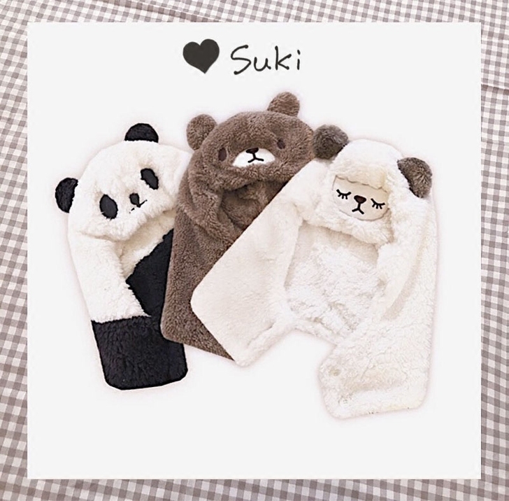 去年库存再贩 熊猫 卡通可爱羊羔毛绒帽子连...