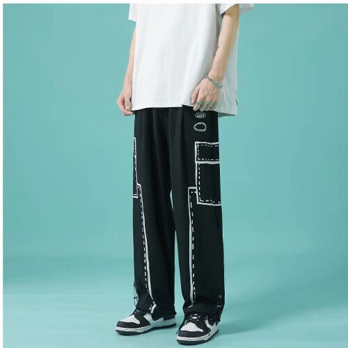 工装冰丝裤男夏季薄款痞帅休闲裤宽松直筒阔腿...