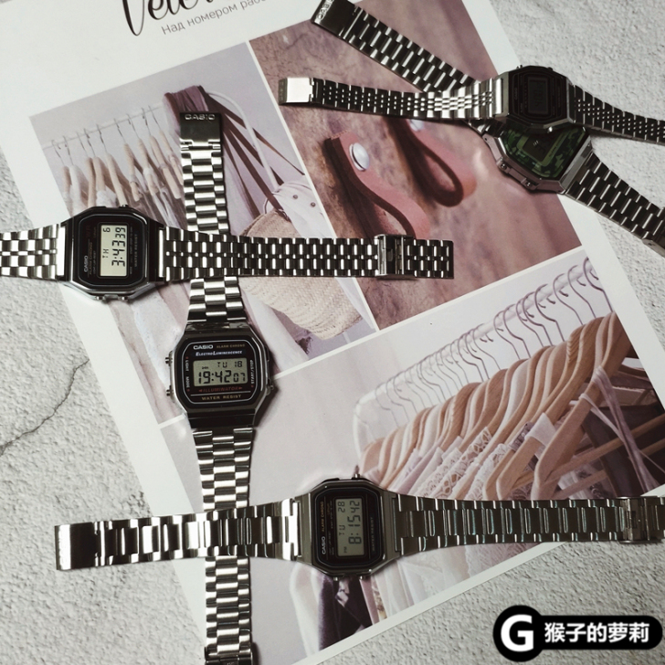 CASIO小金表复古银色系手表男女表A15...