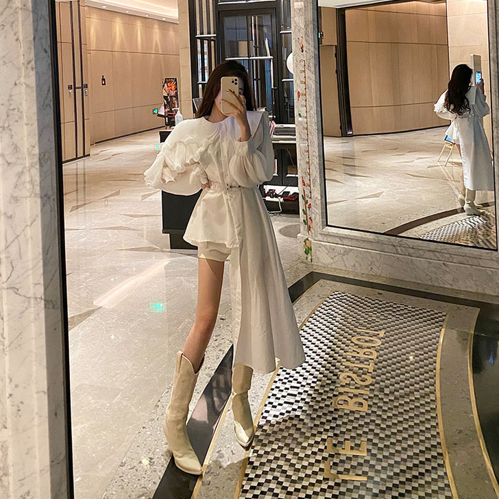 白色不规则设计感小众连衣裙山本风赫本心机裙...