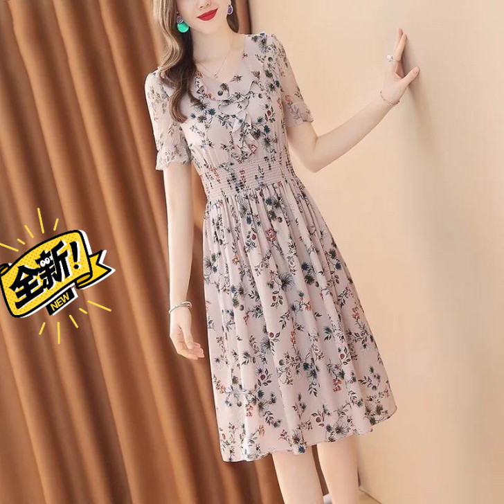 2021新款大码雪纺连衣裙女遮肚显瘦妈妈气...