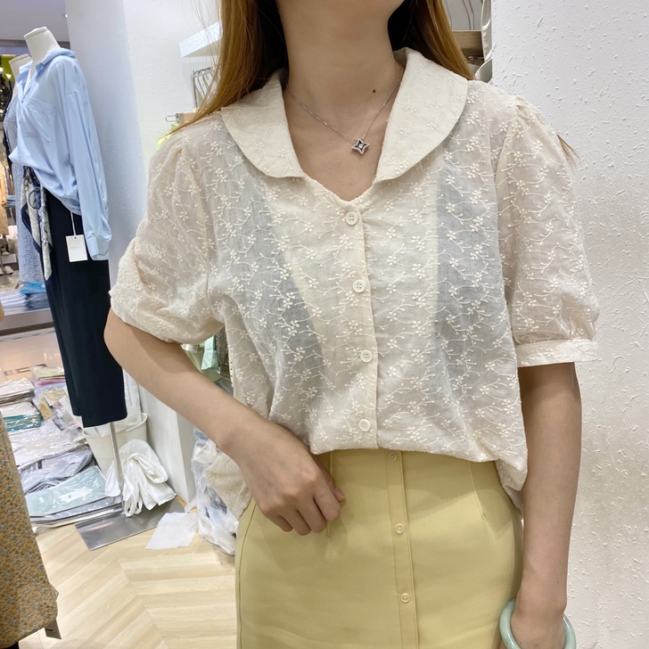 精品娃娃领纯棉刺绣衬衣浣熊家