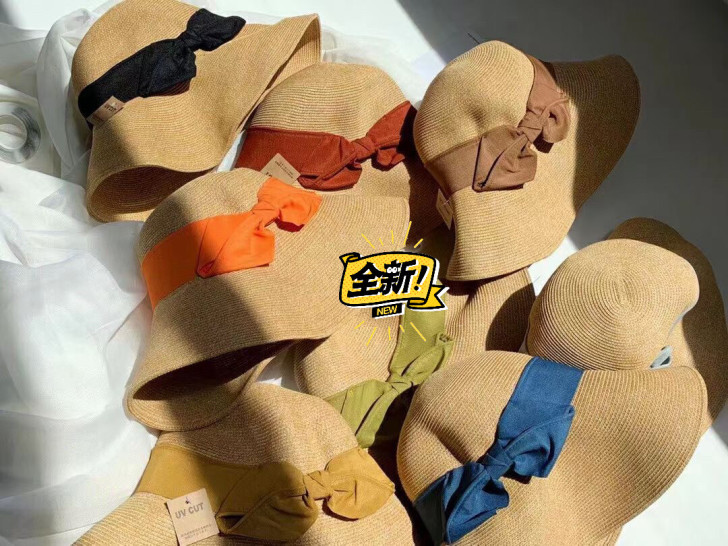孙俪同款草帽日系可折叠蝴蝶结夏季度假沙滩帽...