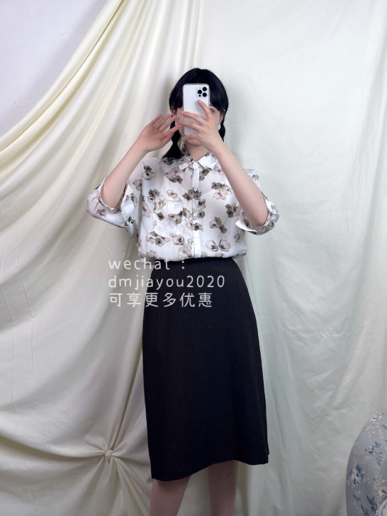 Vintage古着复古日系港风碎花翻领衬衫