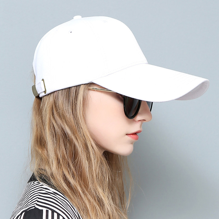 加长帽檐棒球帽子春夏天女士黑色纯白色防晒潮...