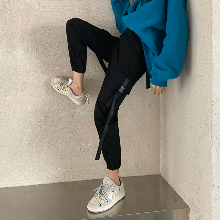 设计感小众高腰显瘦休闲帅气工装束脚哈伦长裤...