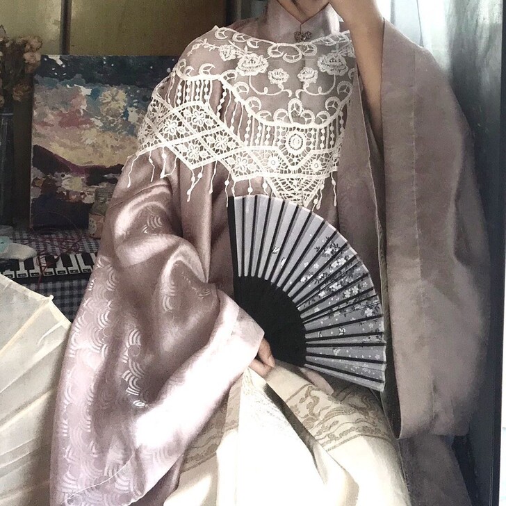 汉洋折衷明制蕾丝云肩汉服配饰外搭小云肩借清...