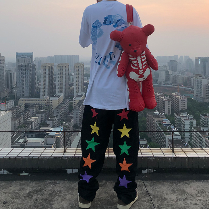五角星牛仔裤男ins潮牌高街hiphop嘻...