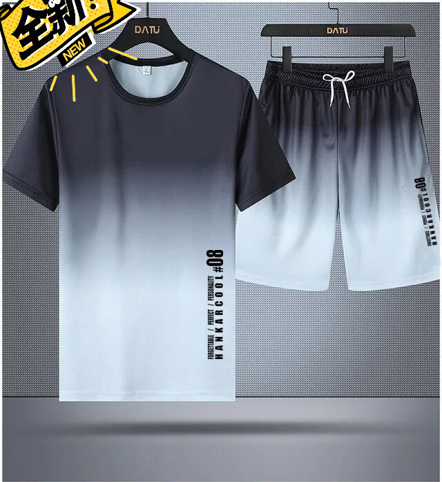 两件套运动装男短袖t恤休闲运动裤 夏季宽松...