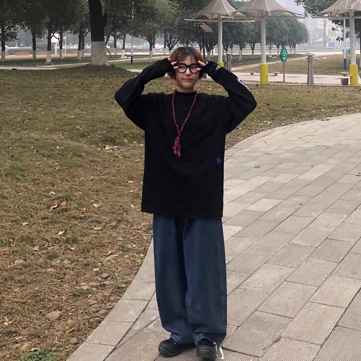 日系水洗工装宽松直筒牛仔裤潮牌休闲阔腿牛仔裤