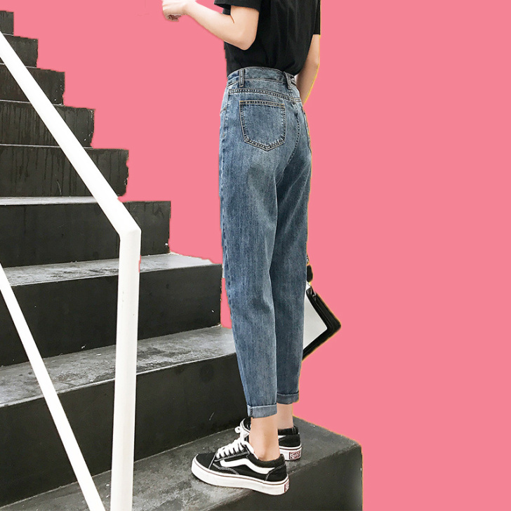 宽松哈伦牛仔裤女高腰网红老爹直筒裤显瘦萝卜...