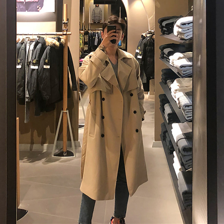 风衣男中长款秋季韩版潮流英伦风帅气过膝20...