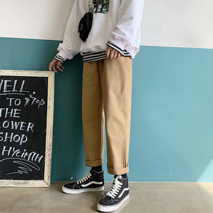 春季休闲裤男潮牌ins港风坠感阔腿直筒工装...