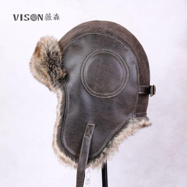 VISON 雷锋帽男飞行员帽女冬天滑雪帽骑车轰炸机保暖毛帽子