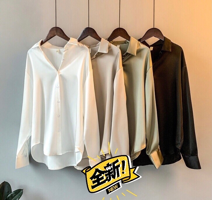 缎面衬衫女 垂感衬衫 丝光缎面仿真丝绸缎 ...
