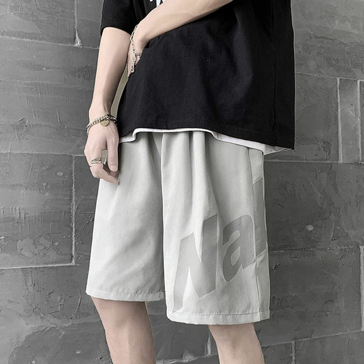 港风五分短裤男潮流宽松运动5分直筒中裤男士...