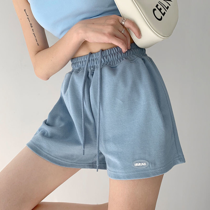 美式休闲宽松薄款运动短裤女春夏季显瘦阔腿中...