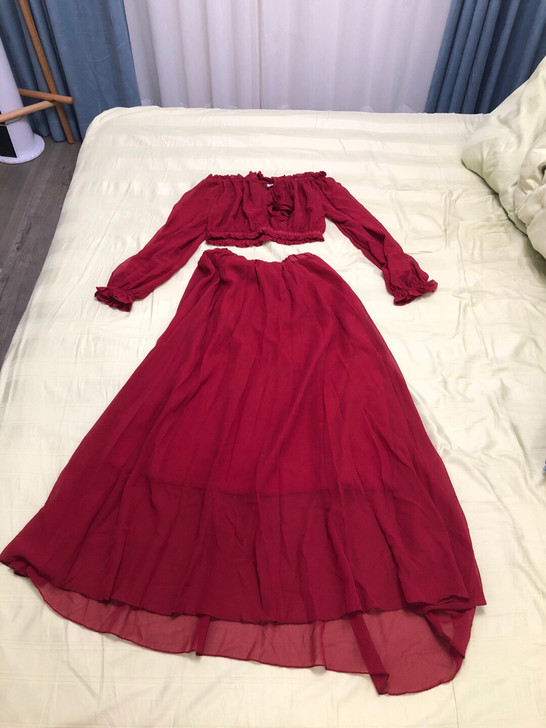 大红色雪纺裙 波西米亚风 m码 全新