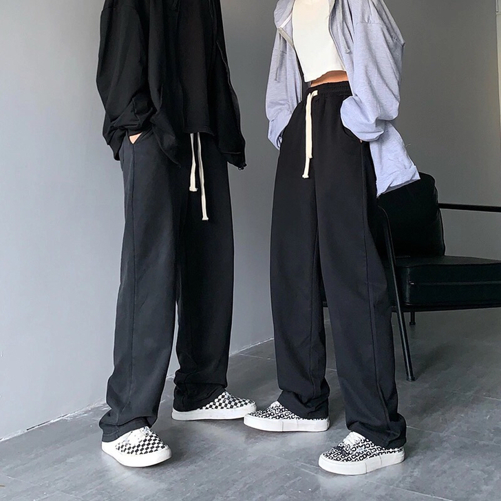 ins秋季高街复古裤子男运动潮流宽松垂感直...