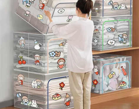 尾货清仓收纳箱家用大号装衣服被子透明布艺储...