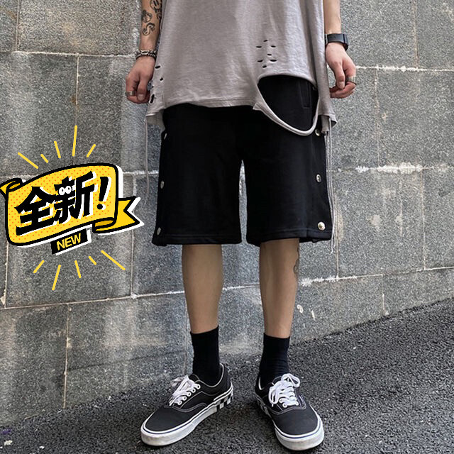 潮流ins暗黑高街嘻哈个性排扣纽扣运动休闲...