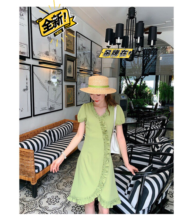 腻腻自制 法式复古收腰显瘦气质裙子仙女森系...