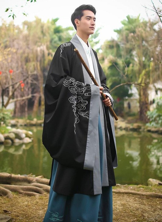 全新汉服三件套男霜天月明原创日常中国风刺绣...