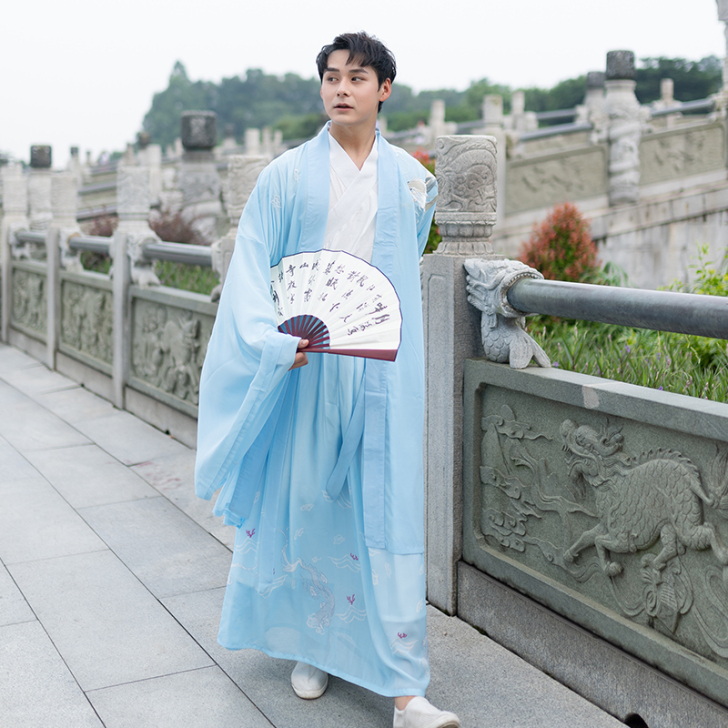 原创正版汉服男士仙气广袖绣花大氅中国风印花...