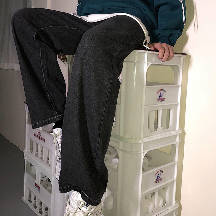 潮牌牛仔裤男2021年春款高街阔腿韩版休闲...