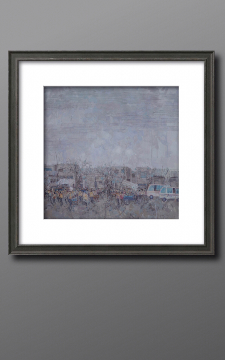 《周末早市》》75*75cm，纯手绘原创水...