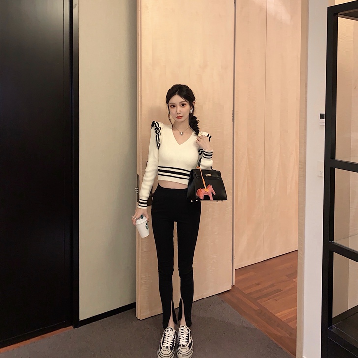 直播捡宝价【不退只换码】弹性高腰修身开叉休...