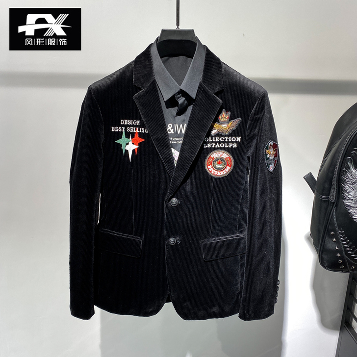FX风形2019秋冬新款灯芯绒西服外套男贴...