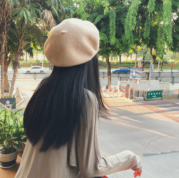 贝雷帽女生冬天百搭韩版羊毛日系文艺复古画家...