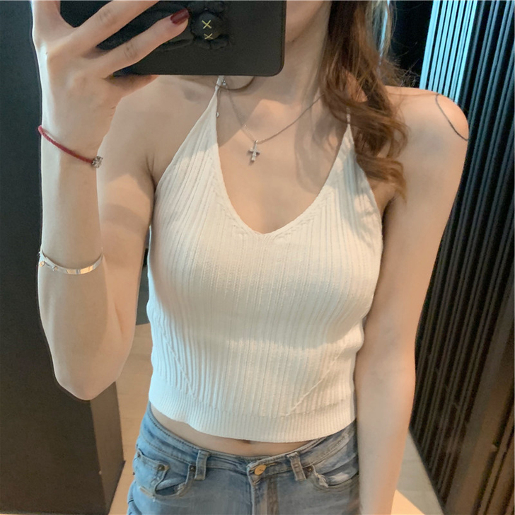 冰丝网红蹦迪女装吊带背心女性感露肩挂脖绑带...