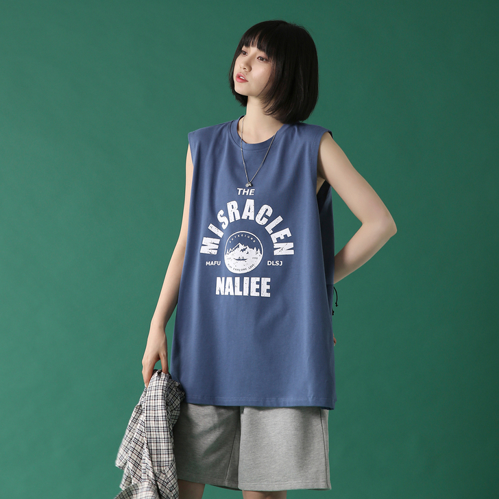 TUOKE脱壳夏季新款宽松简约印花背心韩版...