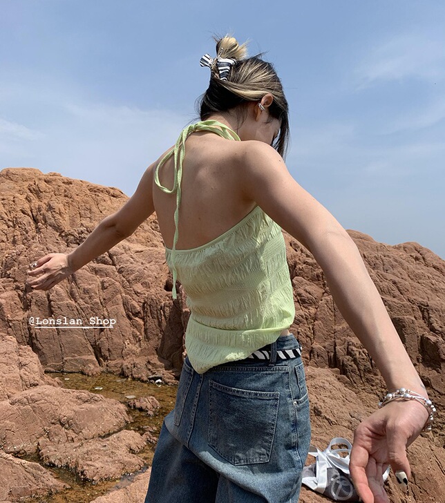 Lonslan 夏季短款小吊带美背背心女内...