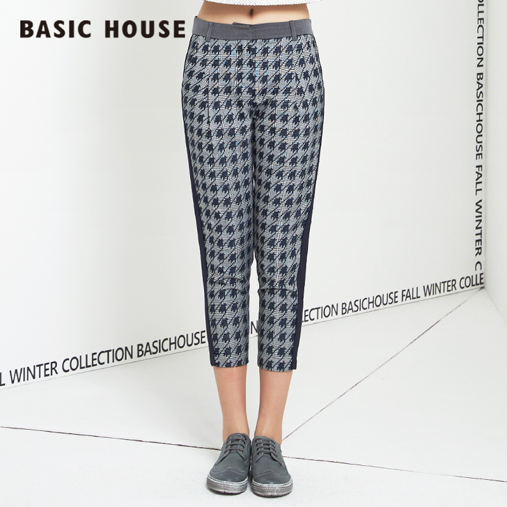 百家好秋冬撞色百搭拼接印花修身显瘦裤子HO...