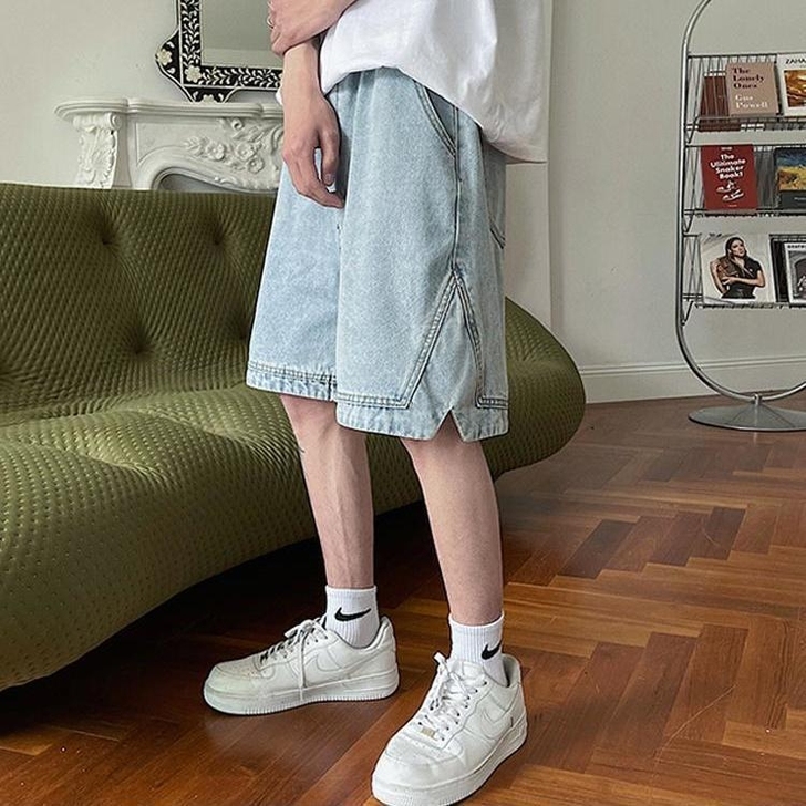 牛仔短裤男夏季外穿薄款大码宽松直筒5五分裤...