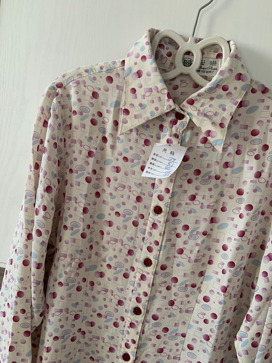 vintage古着粉蓝色小波点米色百搭宽松...