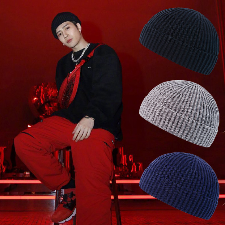 王嘉尔同款帽子男士冬季嘻哈瓜皮帽潮牌针织毛...