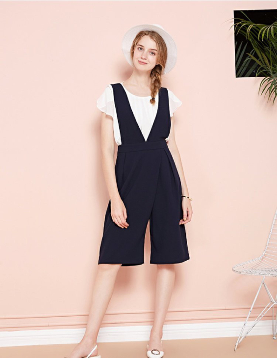 阿依莲夏女新款时尚气质修身收腰显瘦七分裤背...