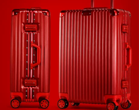 慕途行李箱女拉杆箱男旅行箱万向轮铝框大红皮...