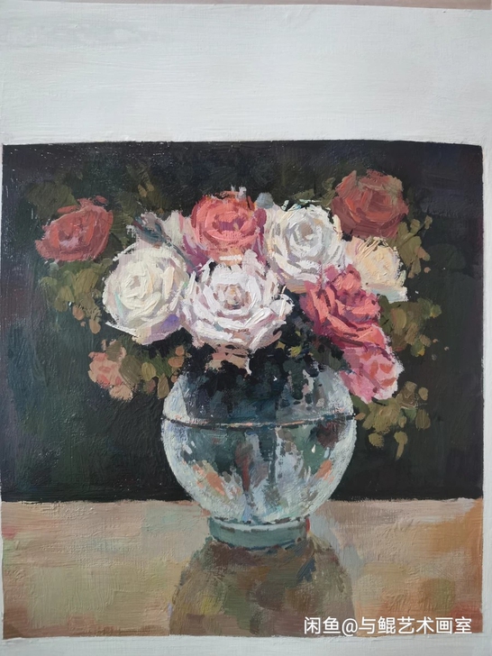 作品名《玫语》水粉画,装饰画,花卉