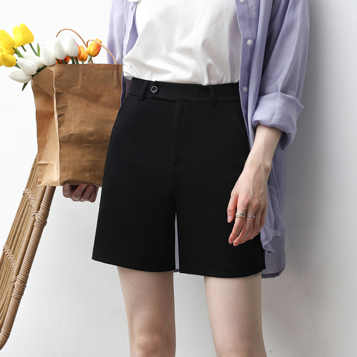高腰西装短裤女直筒宽松四分裤显##amp；...