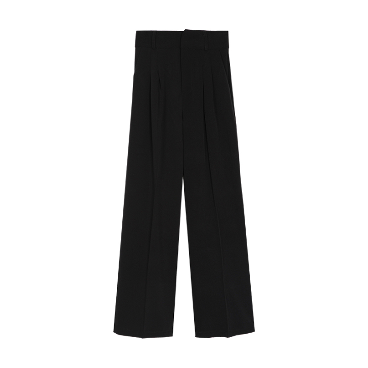 阿一 黑色西装裤女春秋高腰拖地裤 韩版宽松...